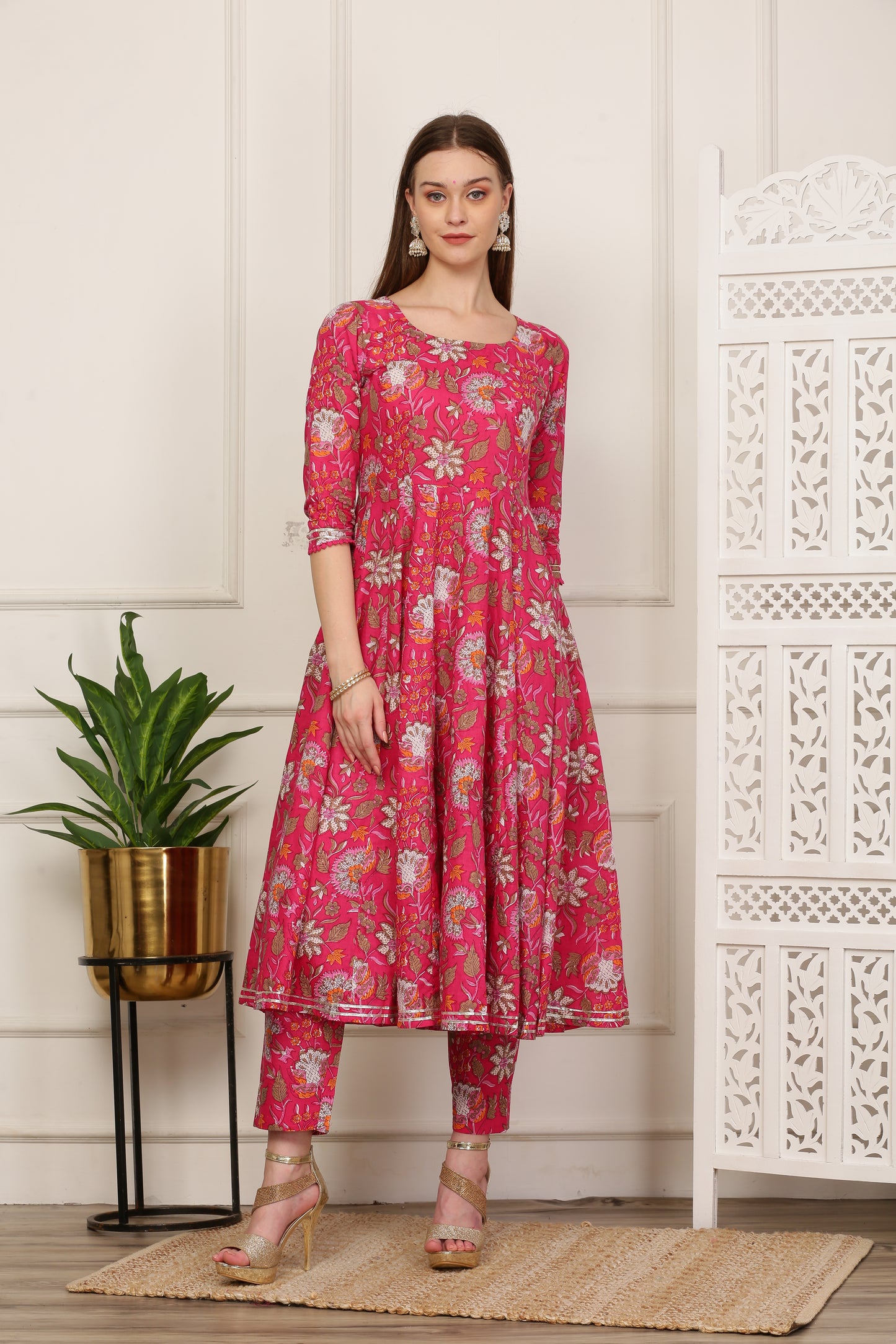 Sana Red Paisley Handblock Anarkali Set