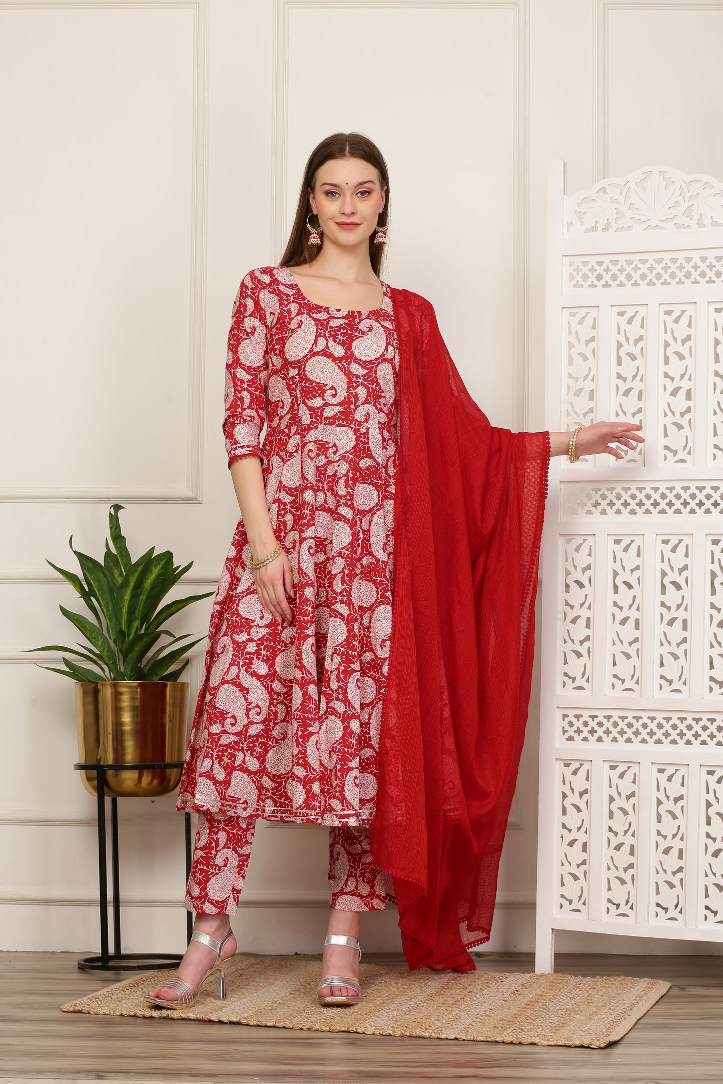 Prita Pink Handblock Anarkali Set