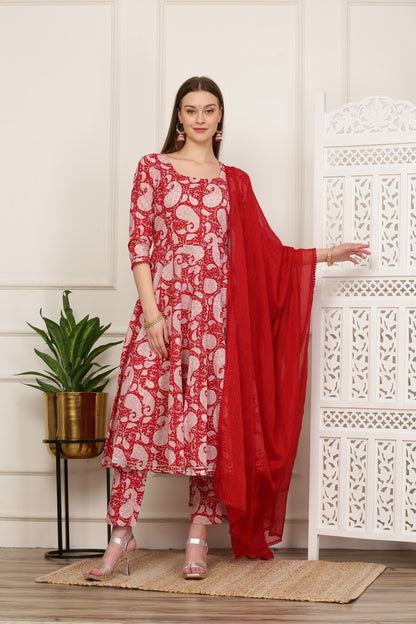 Prita Pink Handblock Anarkali Set