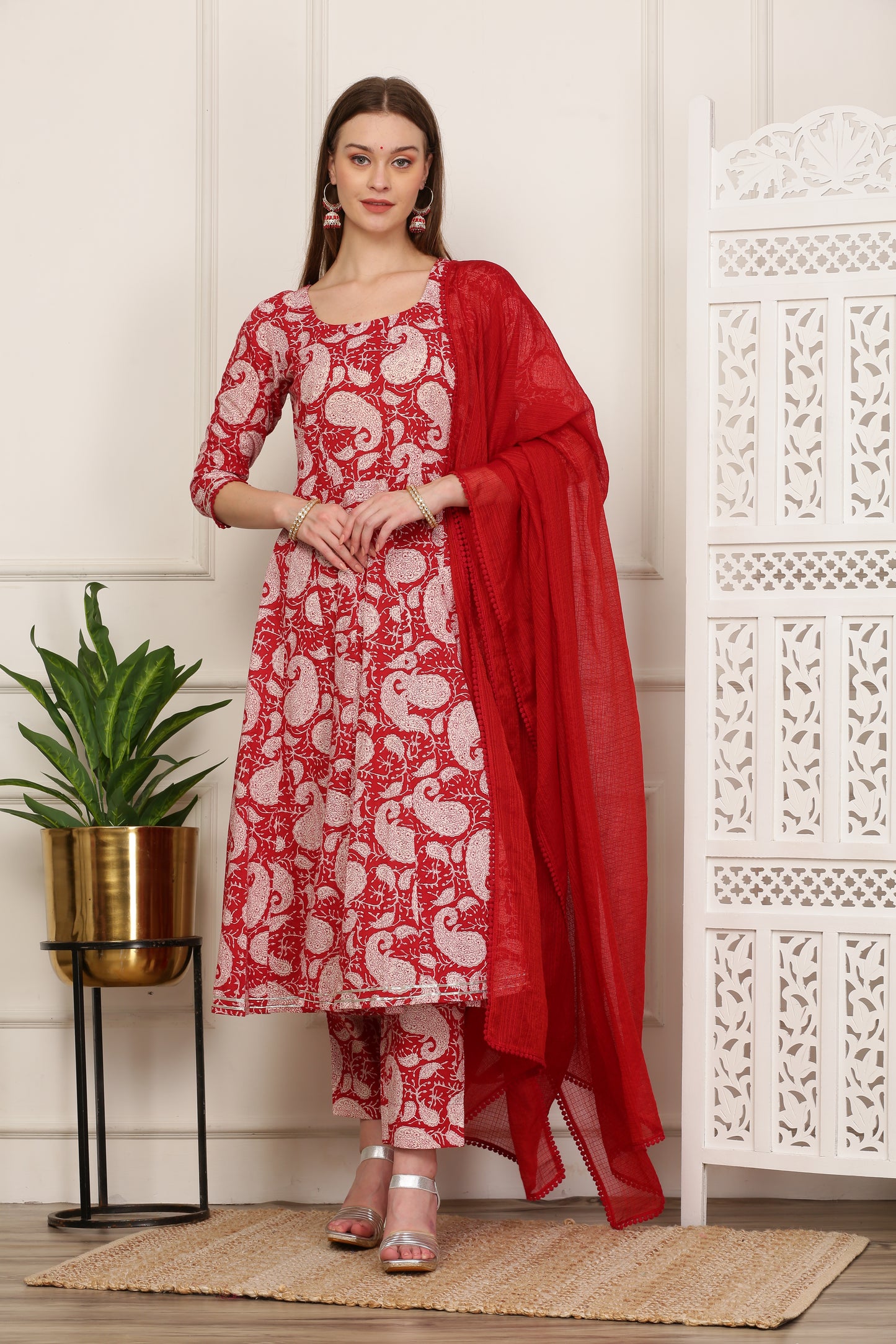 Prita Pink Handblock Anarkali Set