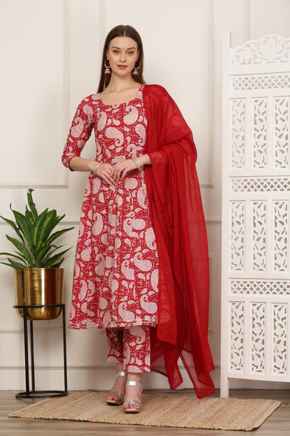 Prita Pink Handblock Anarkali Set