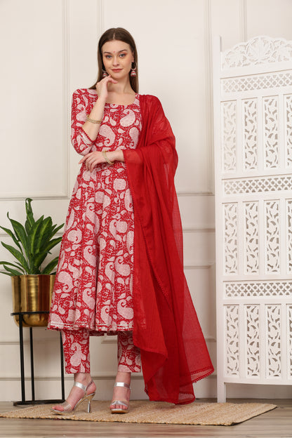 Prita Pink Handblock Anarkali Set