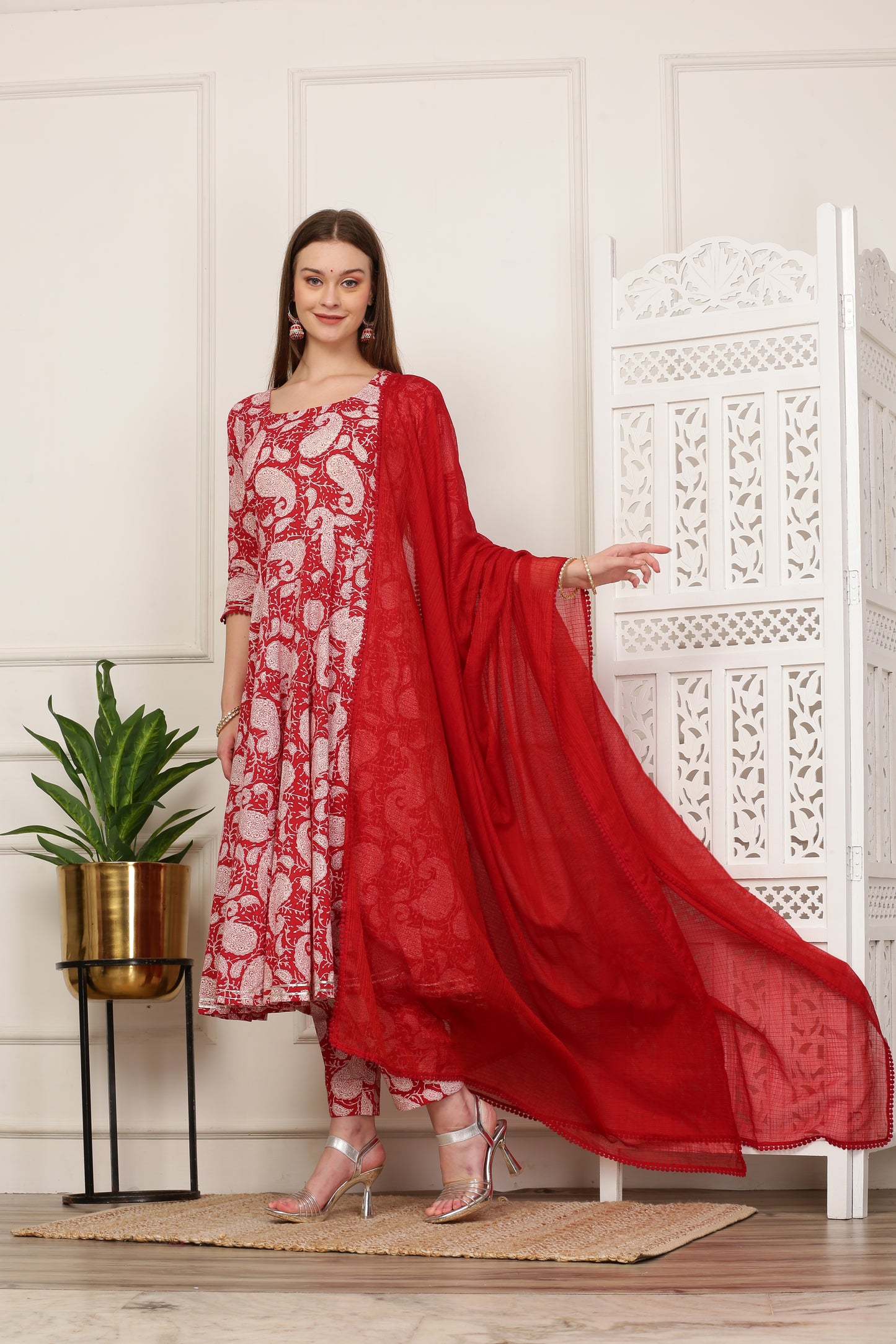 Prita Pink Handblock Anarkali Set