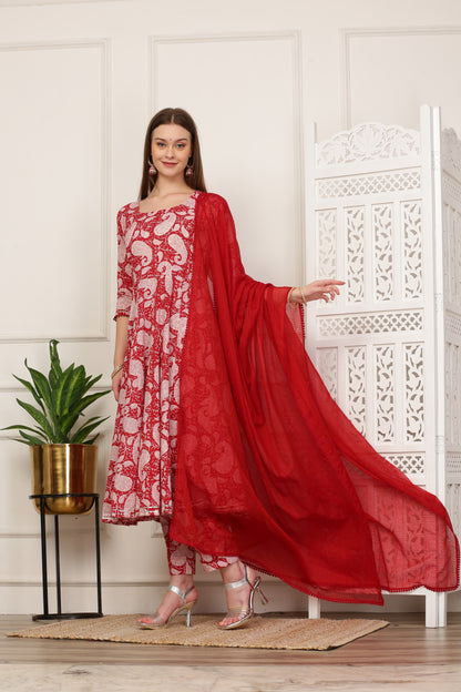 Prita Pink Handblock Anarkali Set