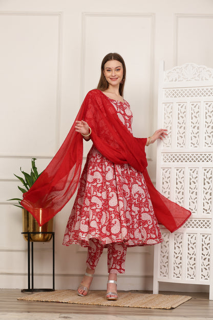Prita Pink Handblock Anarkali Set