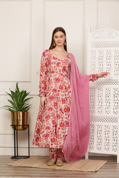 Aisha White Handblock Anarkali Set