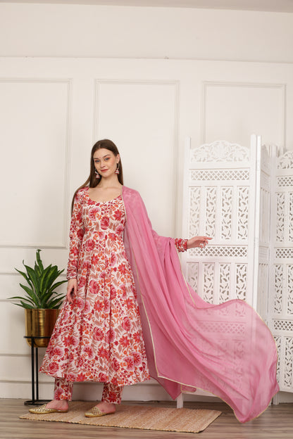 Aisha White Handblock Anarkali Set