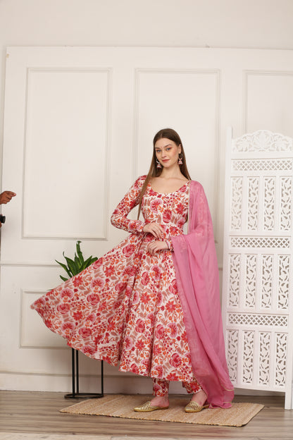 Aisha White Handblock Anarkali Set