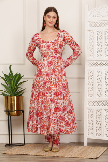 Aisha White Handblock Anarkali Set