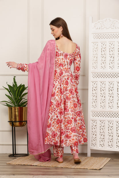 Aisha White Handblock Anarkali Set