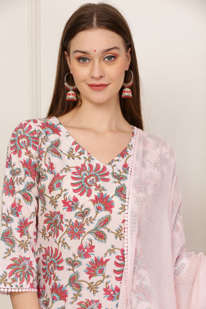 Inaya Pink Handblock Kurta Set