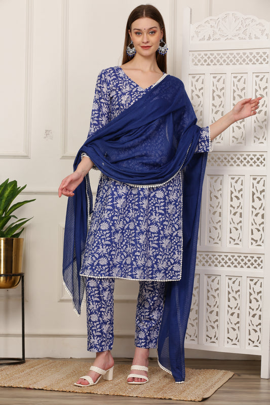 Nargis Blue Handblock Kurta Set