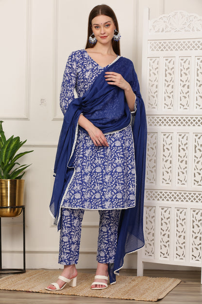 Nargis Blue Handblock Kurta Set