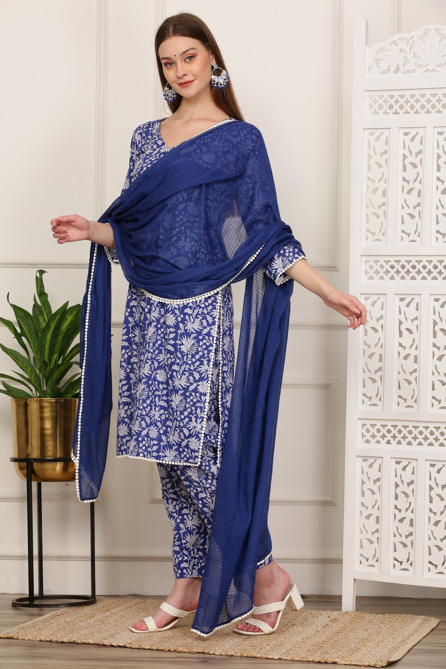 Nargis Blue Handblock Kurta Set