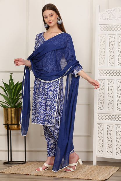 Nargis Blue Handblock Kurta Set