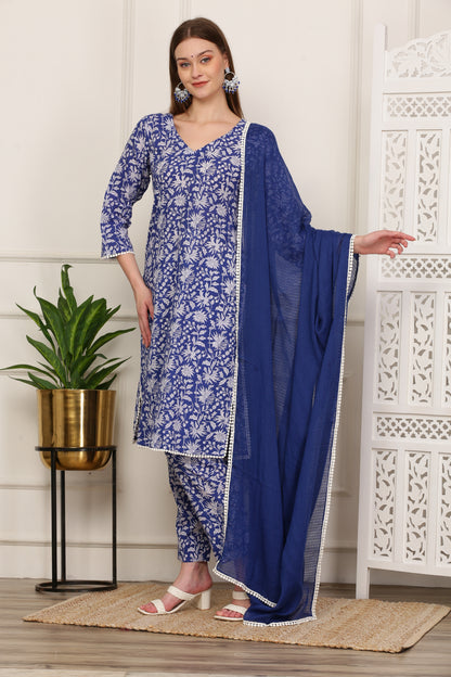 Nargis Blue Handblock Kurta Set