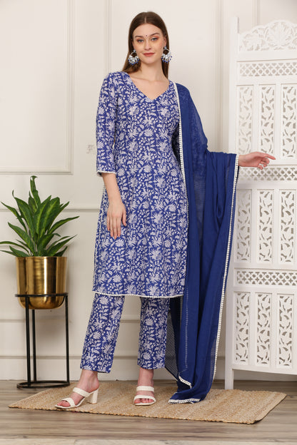 Nargis Blue Handblock Kurta Set