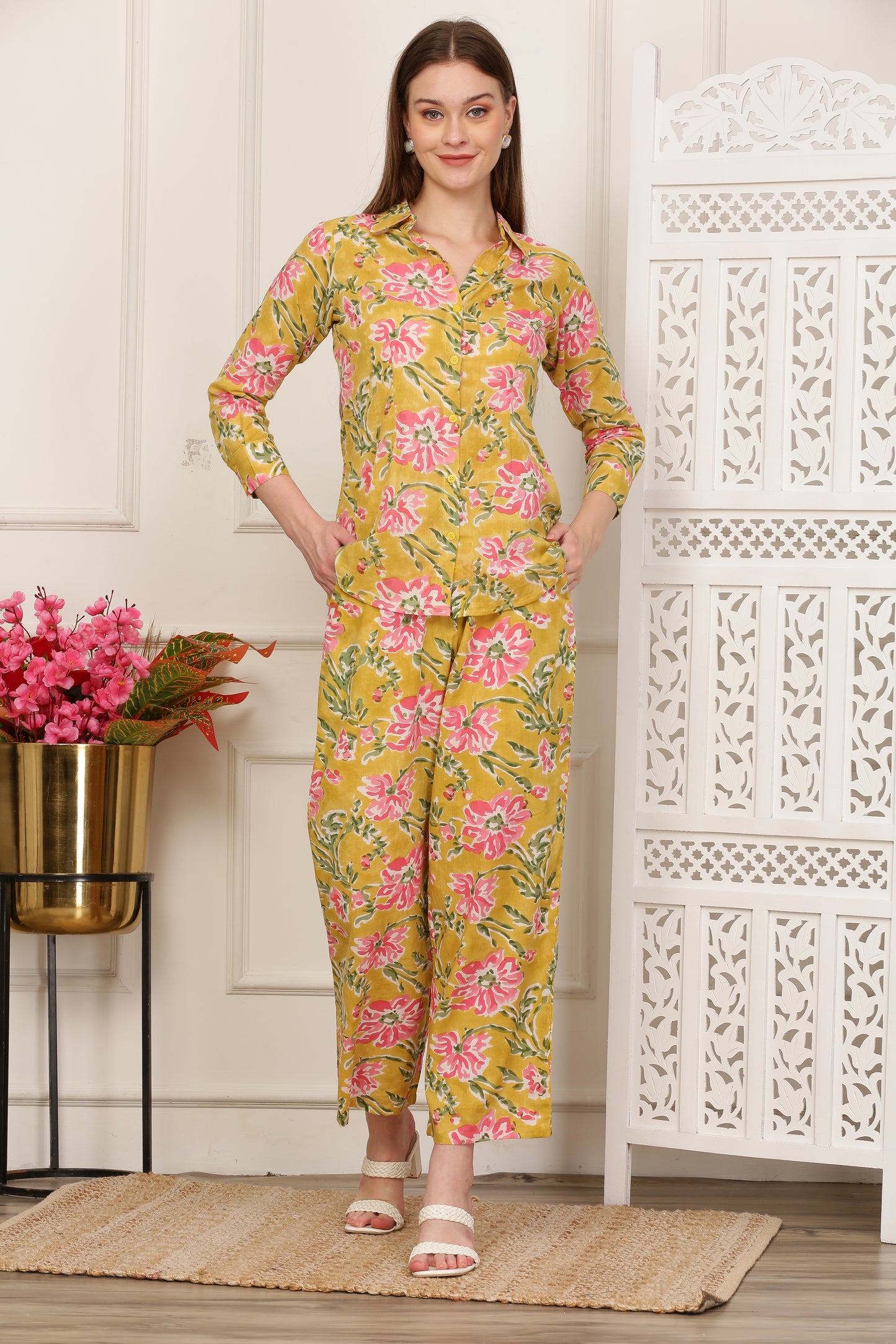 Suhana Yellow Handblock Co-ord Set