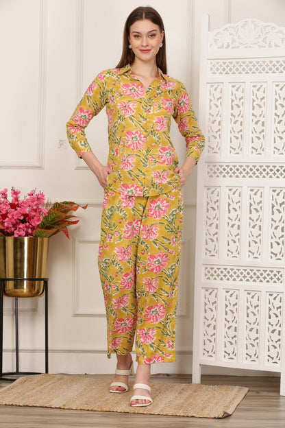 Suhana Yellow Handblock Co-ord Set