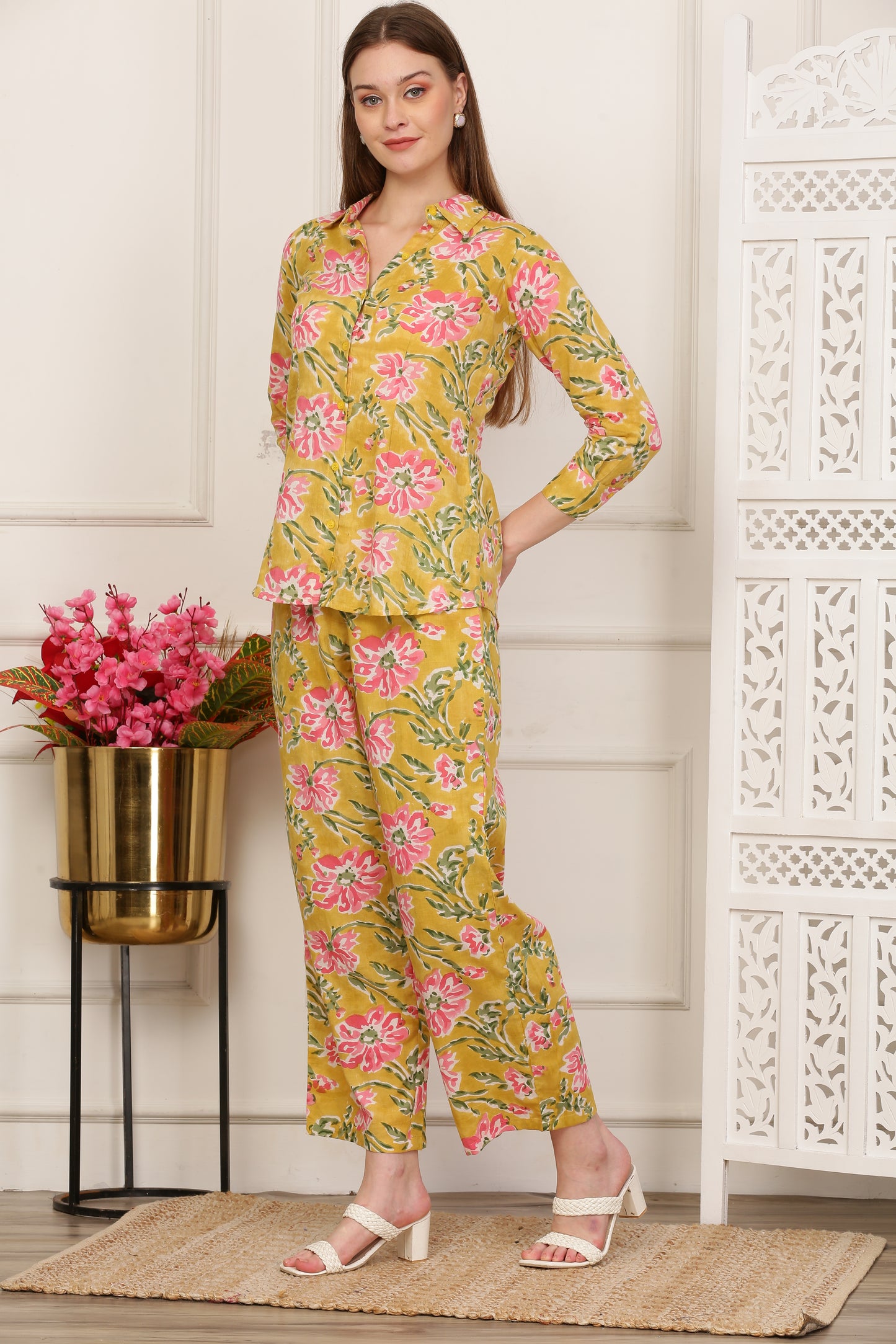 Suhana Yellow Handblock Co-ord Set