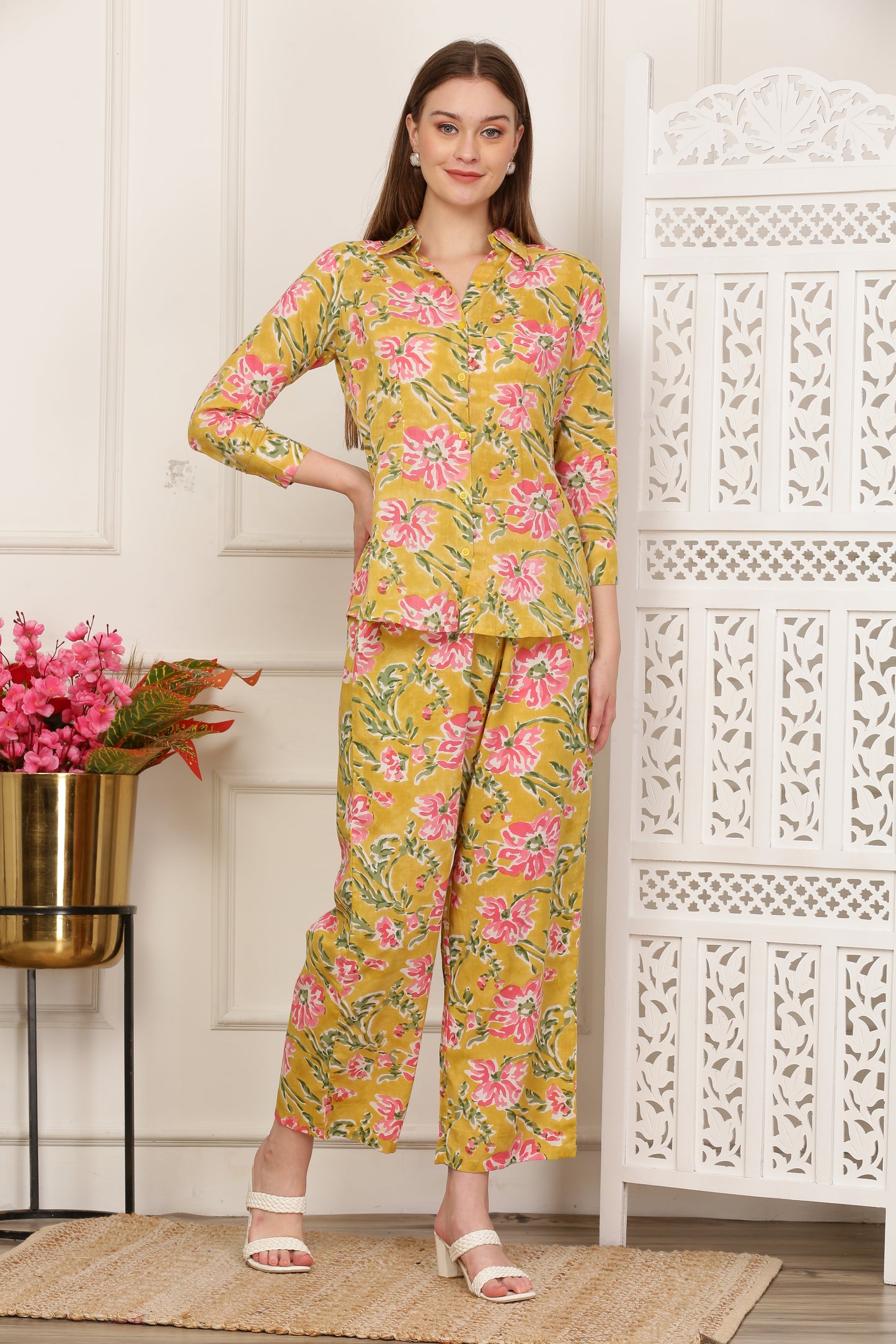 Suhana Yellow Handblock Co-ord Set