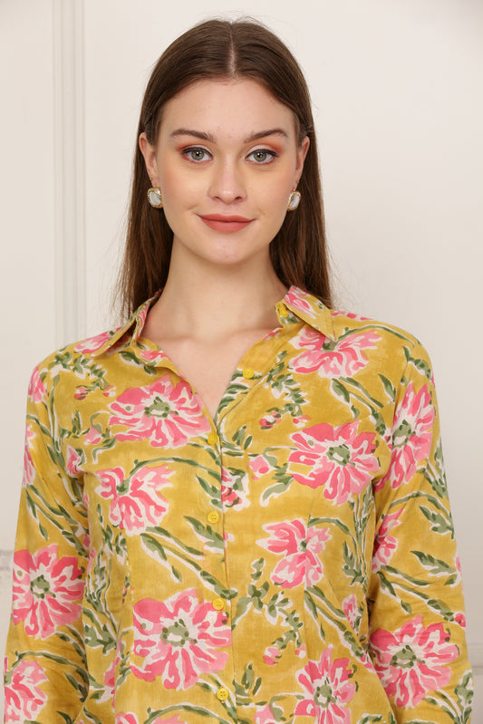 Suhana Yellow Handblock Co-ord Set