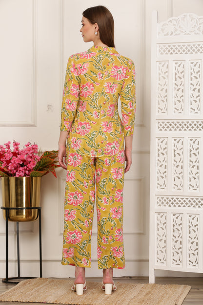Suhana Yellow Handblock Co-ord Set