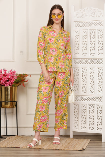 Suhana Yellow Handblock Co-ord Set