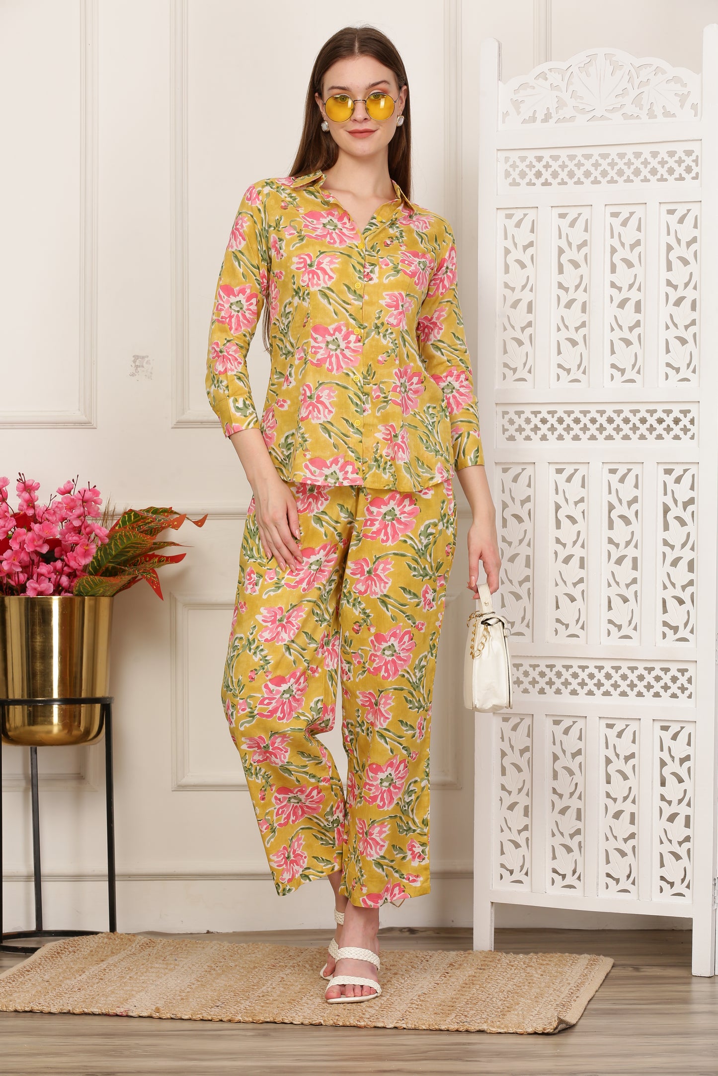 Suhana Yellow Handblock Co-ord Set