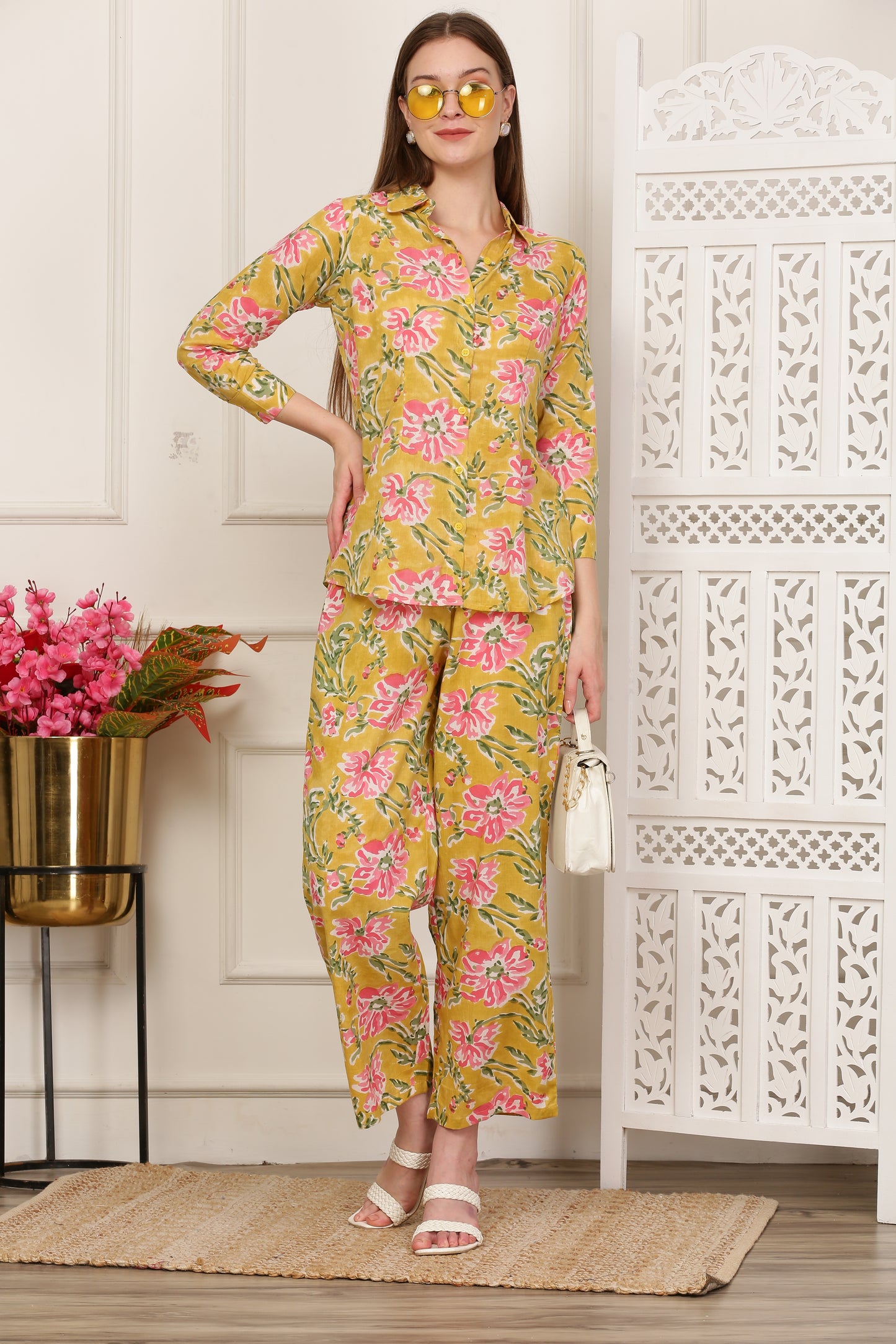 Suhana Yellow Handblock Co-ord Set