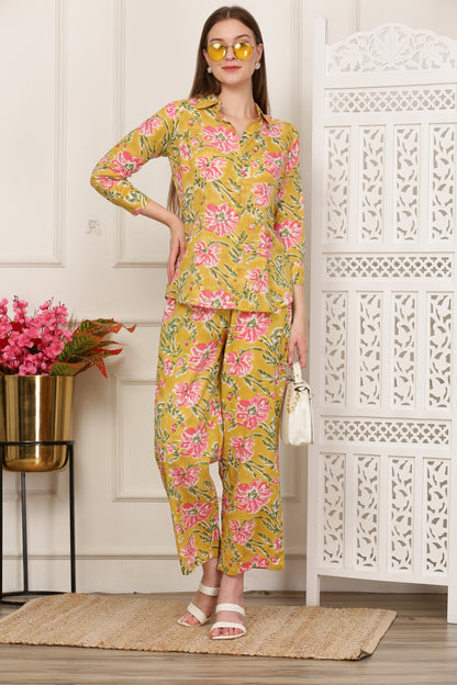 Suhana Yellow Handblock Co-ord Set