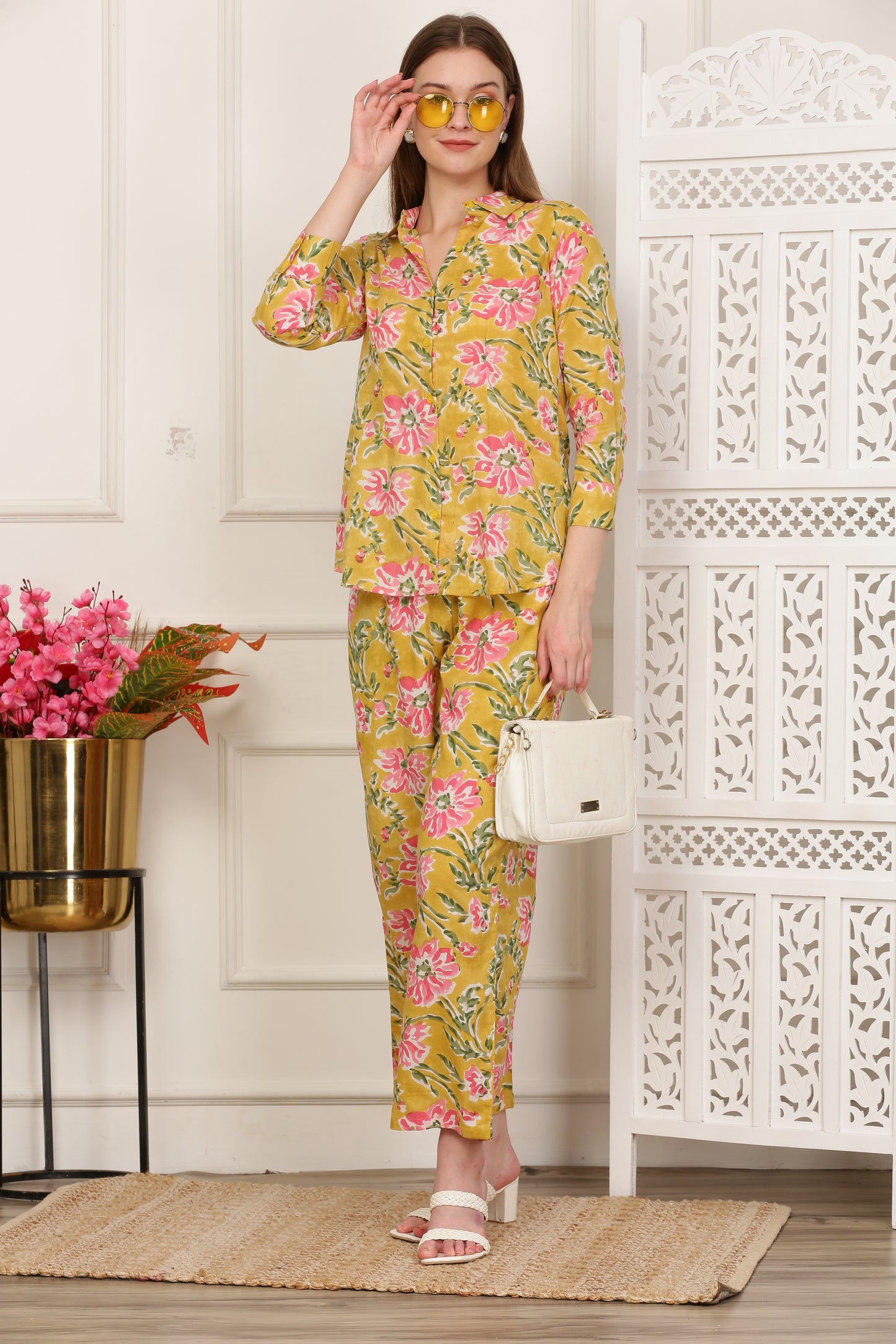 Suhana Yellow Handblock Co-ord Set