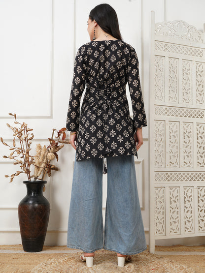 Kissa Black Handblock Short Kurti