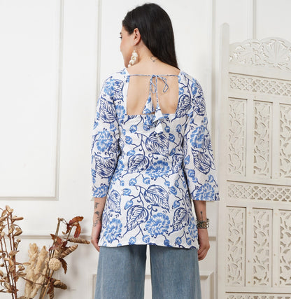 Yara White Handblock Short Kurti