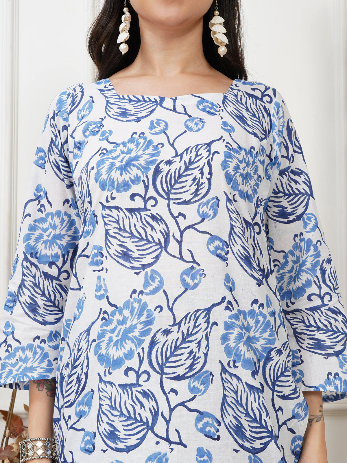 Yara White Handblock Short Kurti