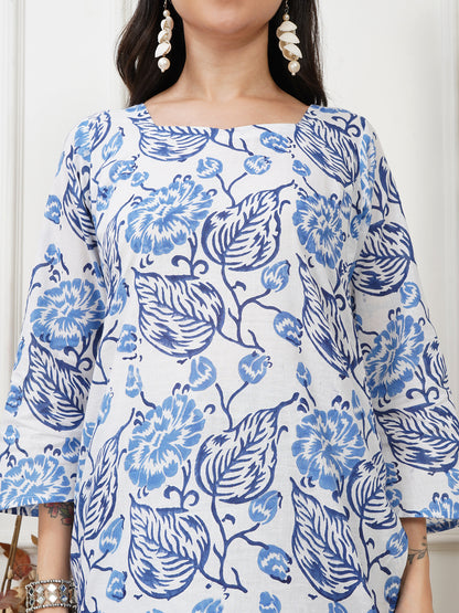 Yara White Handblock Short Kurti
