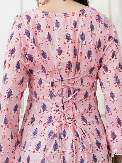 Zara Pink Handblock Short Kurti