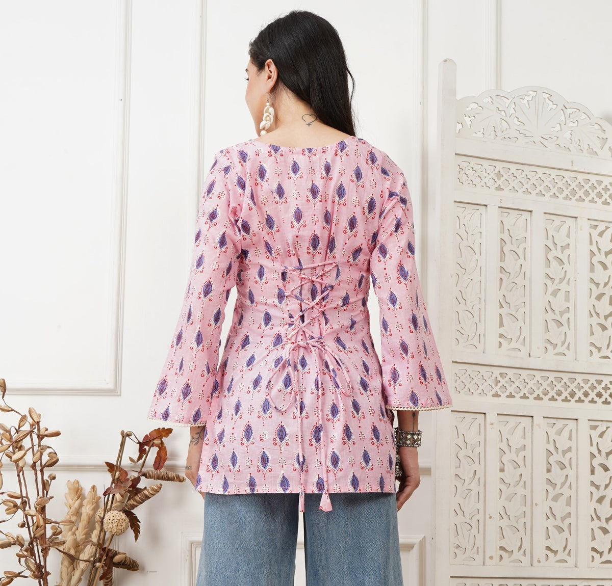 Zara Pink Handblock Short Kurti