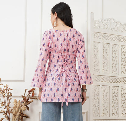 Zara Pink Handblock Short Kurti
