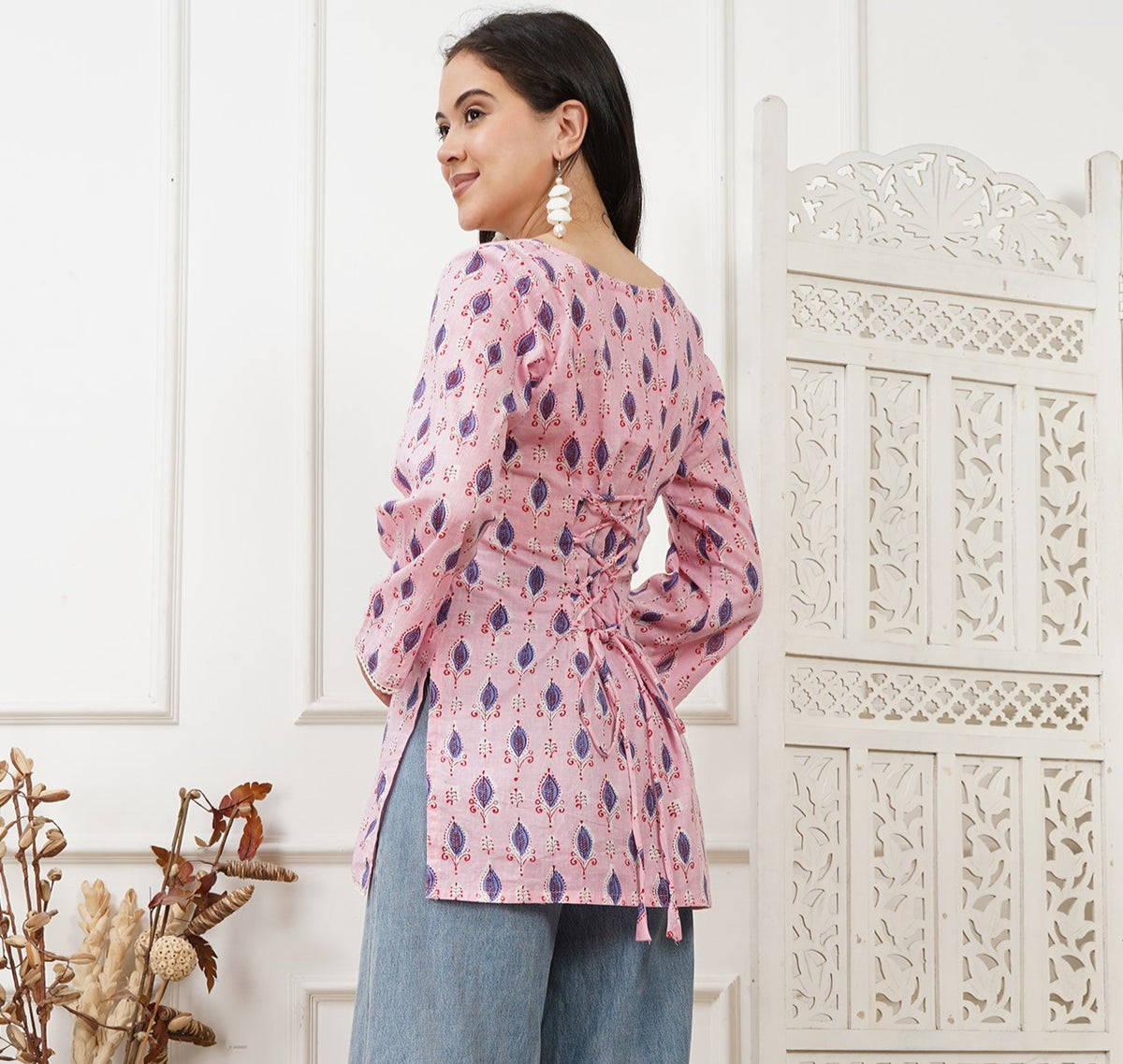 Zara Pink Handblock Short Kurti