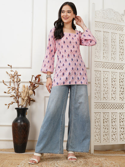 Zara Pink Handblock Short Kurti