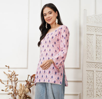 Zara Pink Handblock Short Kurti
