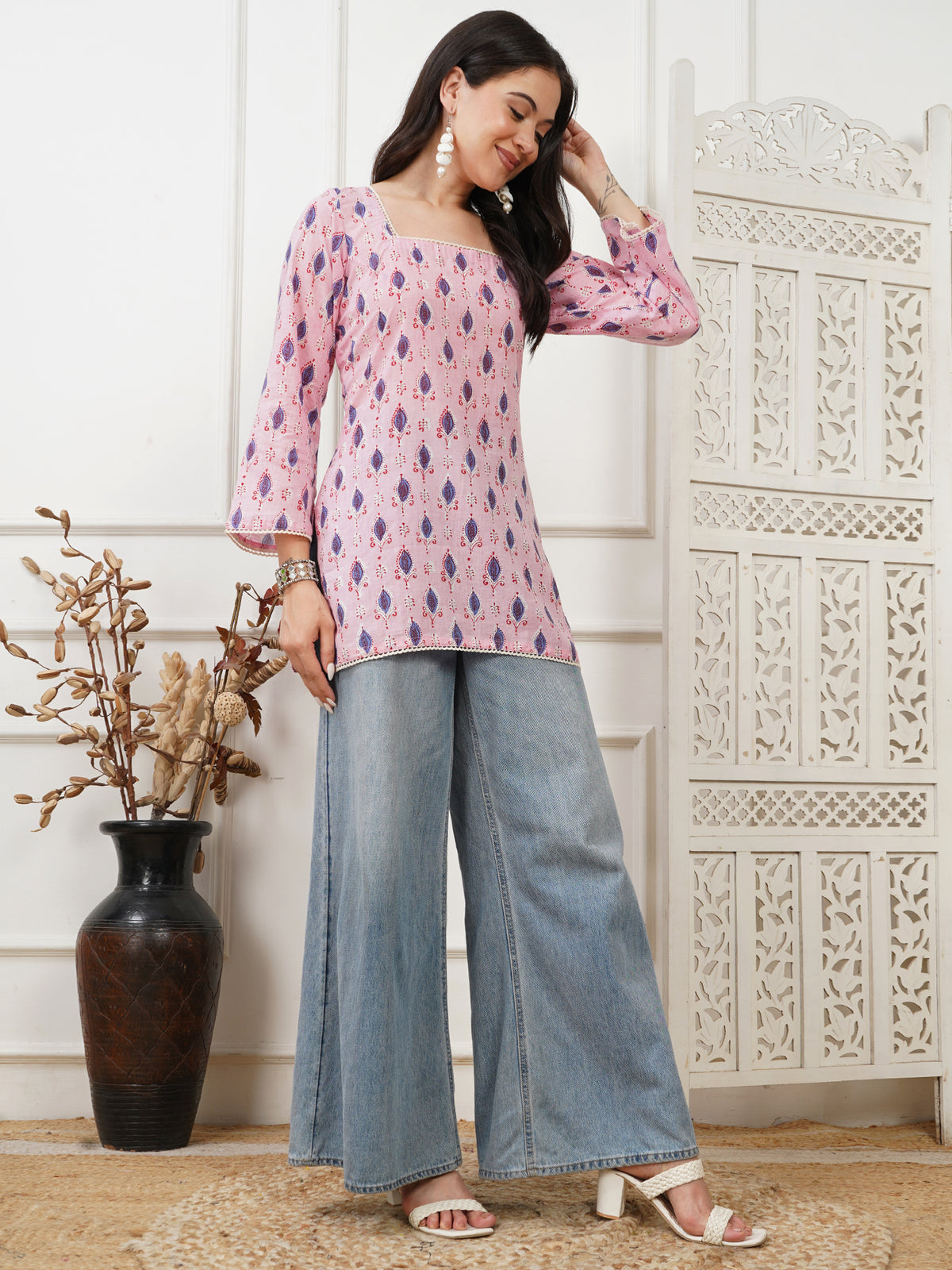 Zara Pink Handblock Short Kurti