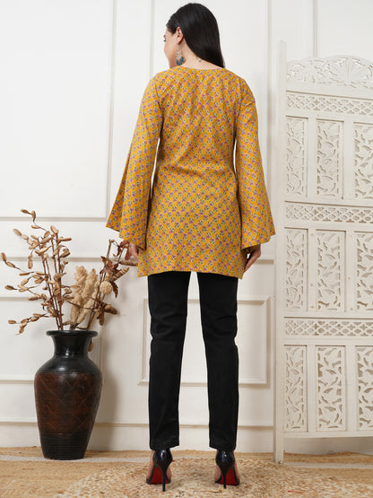 Helia Yellow Handblock Short Kurti