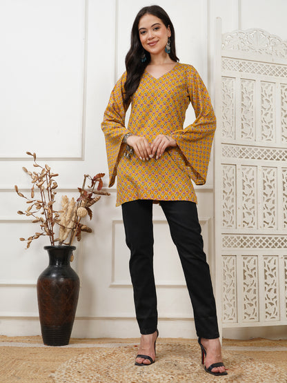 Helia Yellow Handblock Short Kurti