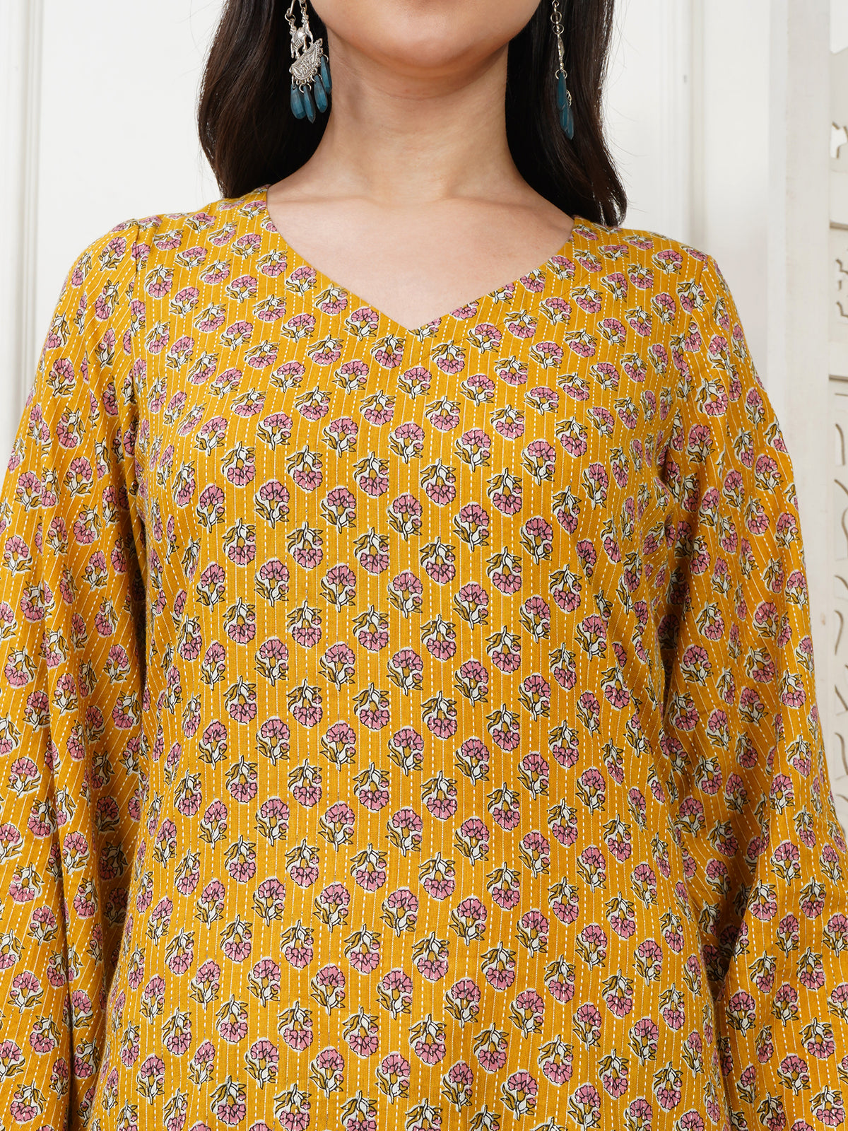 Helia Yellow Handblock Short Kurti