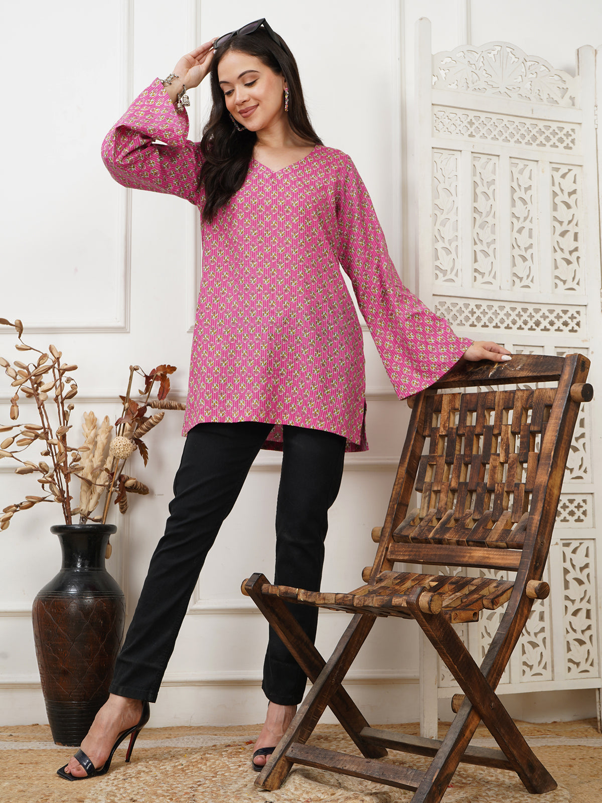 Preet Pink Handblock Short Kurti