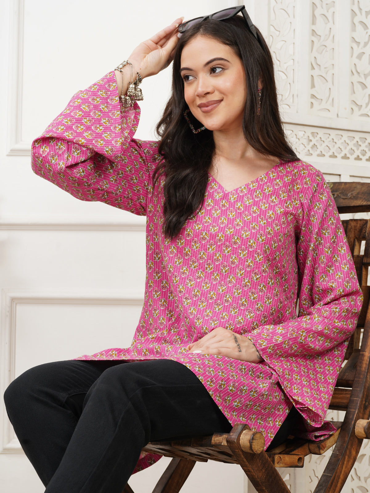 Preet Pink Handblock Short Kurti