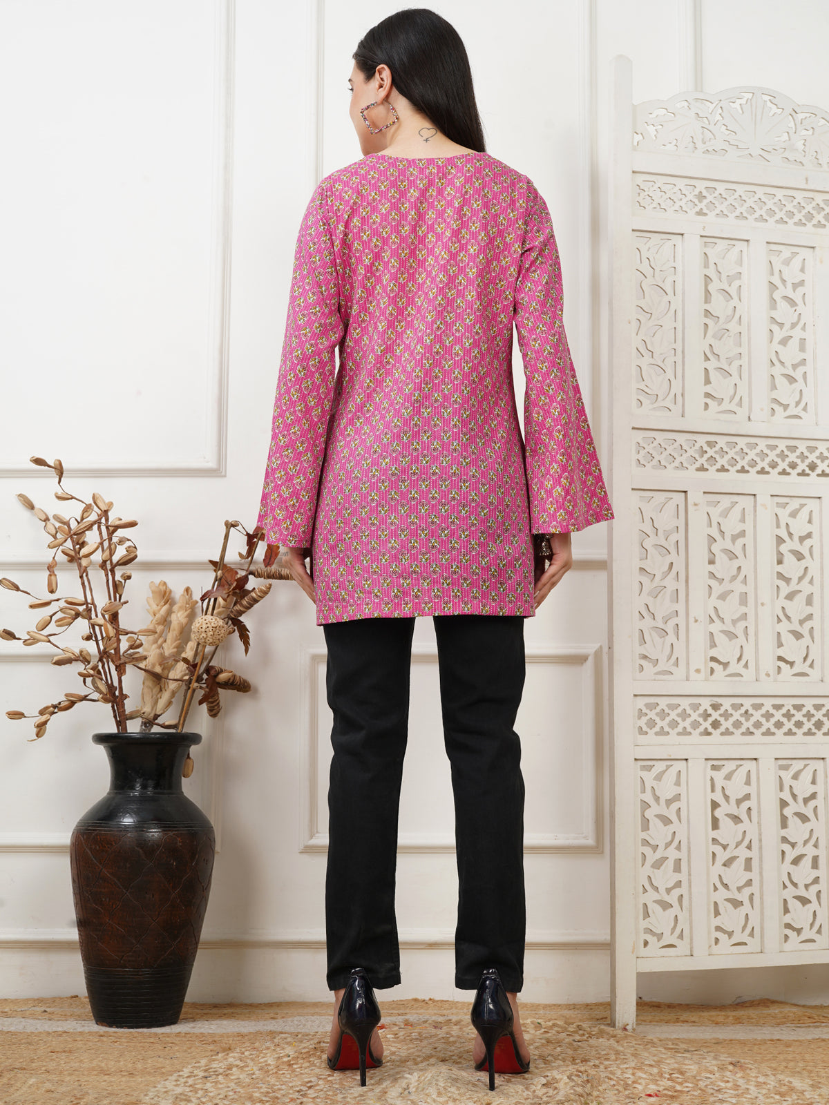 Preet Pink Handblock Short Kurti