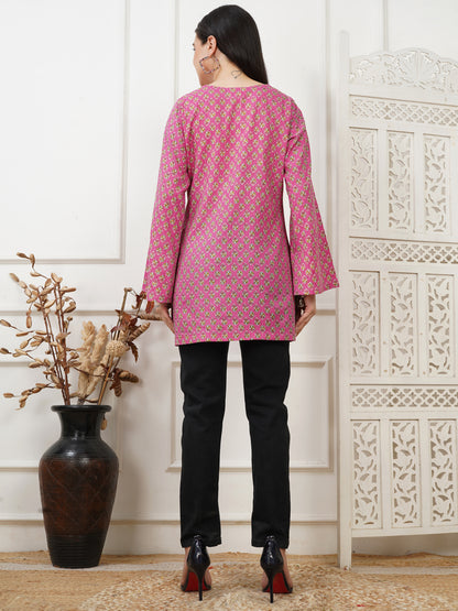 Preet Pink Handblock Short Kurti